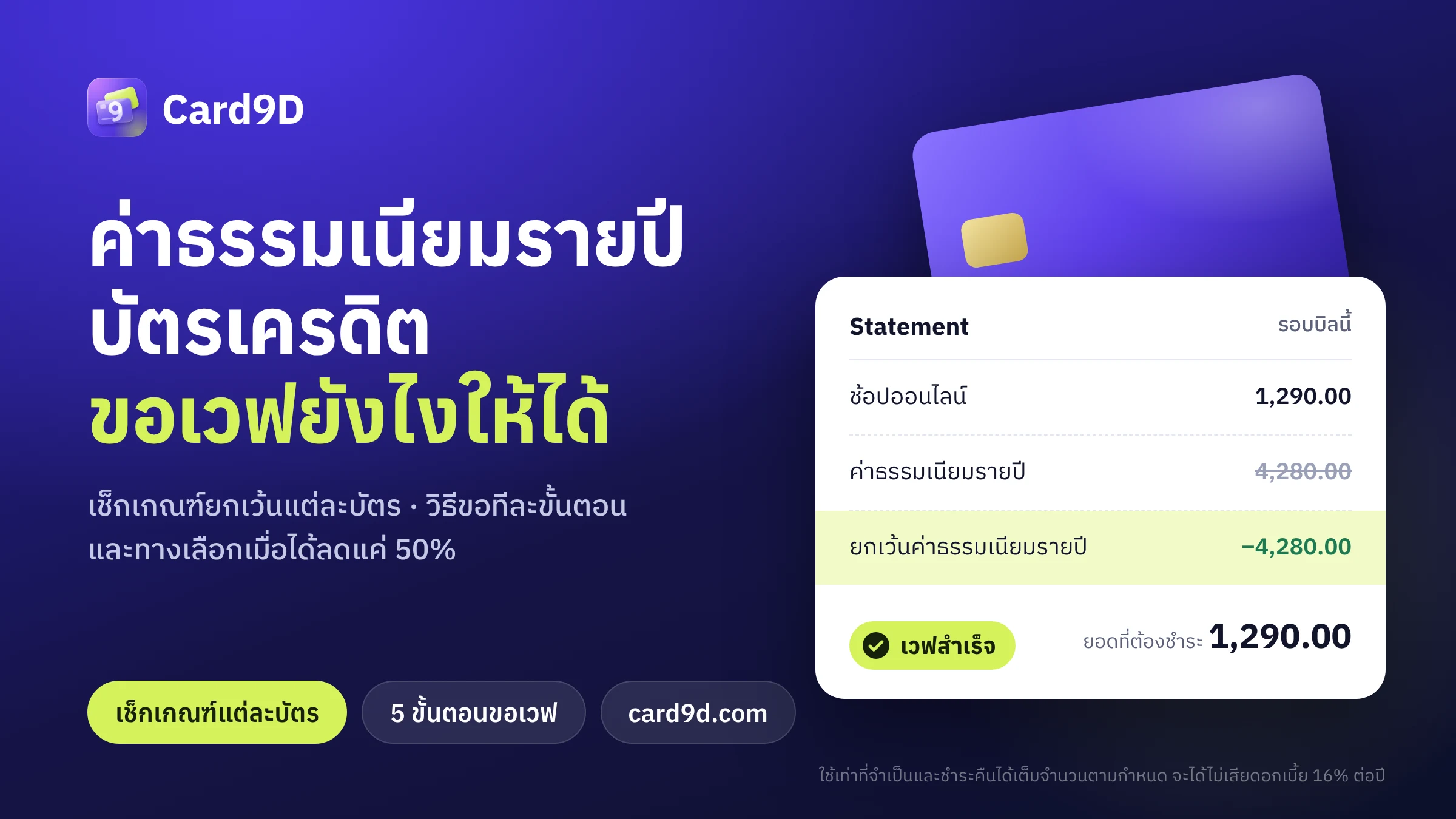 ค่าธรรมเนียมรายปีบัตรเครดิต ขอเวฟยังไงให้ได้